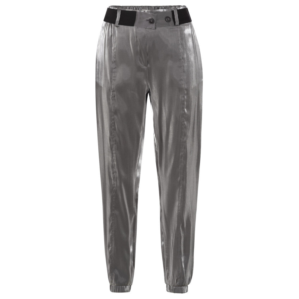 YAYA - Zilveren metallic broek met elastische riem en zakken - 01-301144-408