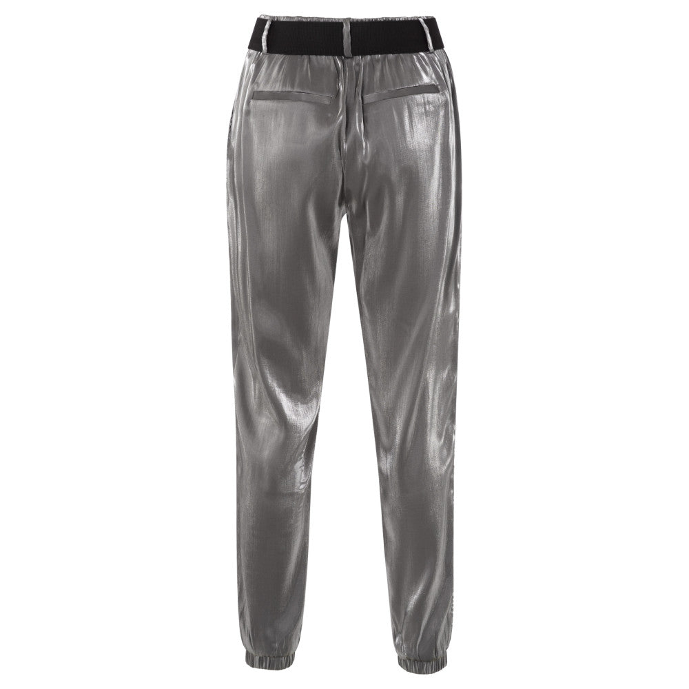 YAYA - Zilveren metallic broek met elastische riem en zakken - 01-301144-408
