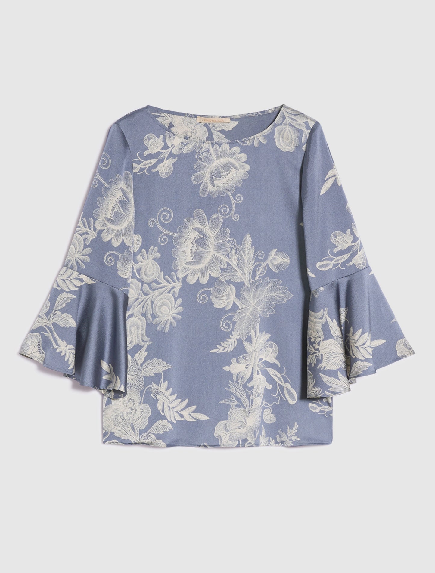Penny Black | Metodico seersucker satin blouse - navy blue pattern or beige pattern
