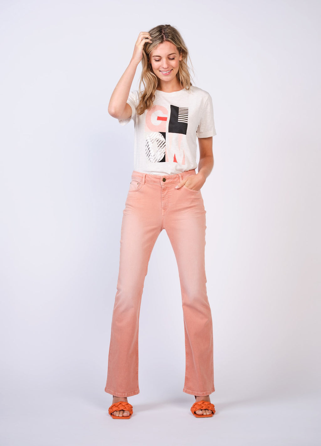 Summum Woman | Flared pant slubby stretch twill - peach
