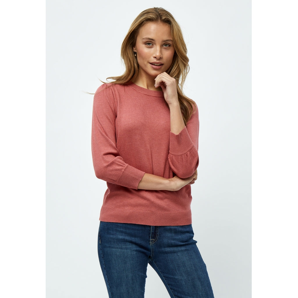 Minus | Mersin round neck 3/4 sleeve knit pullover - dusty cedar red melange
