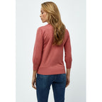 Minus | Mersin round neck 3/4 sleeve knit pullover - dusty cedar red melange