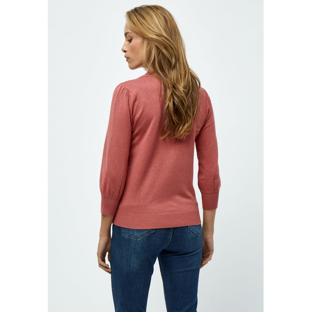 Minus | Mersin round neck 3/4 sleeve knit pullover - dusty cedar red melange