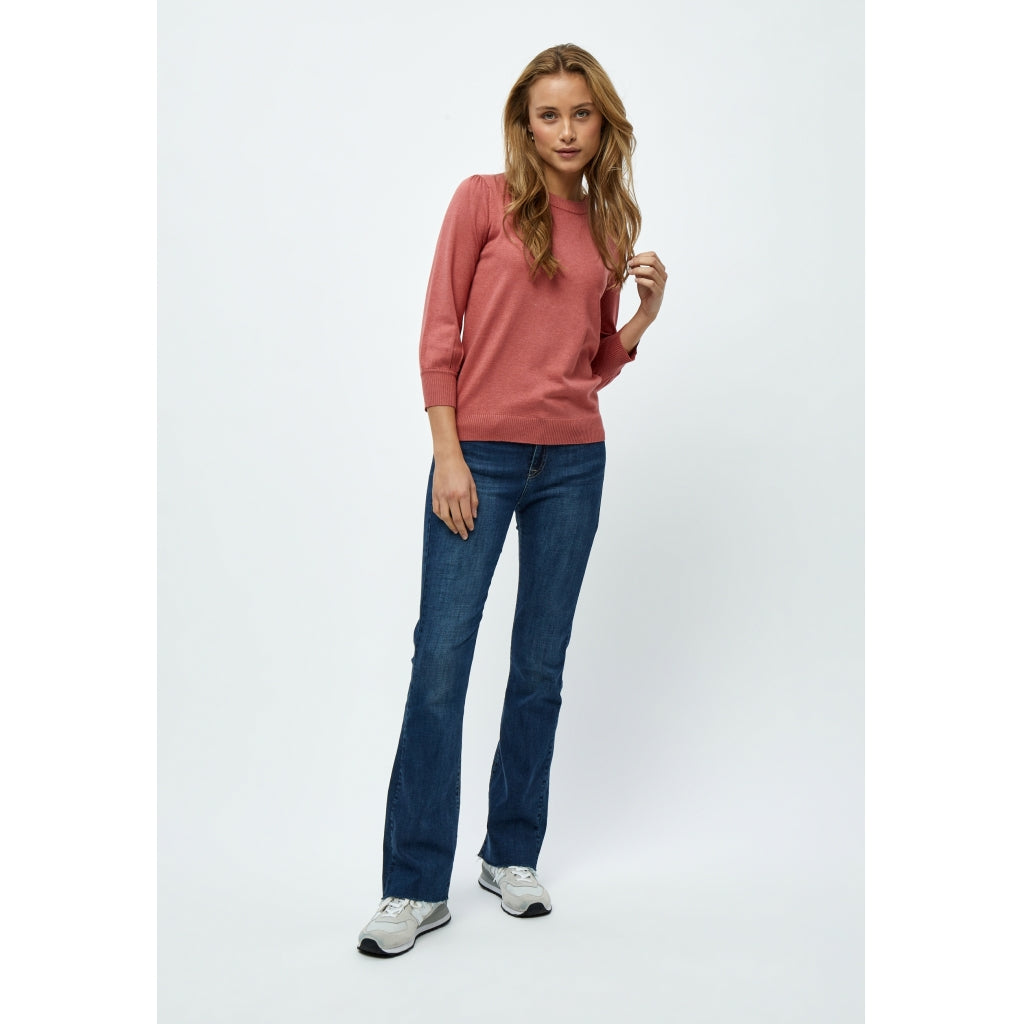 Minus | Mersin round neck 3/4 sleeve knit pullover - dusty cedar red melange