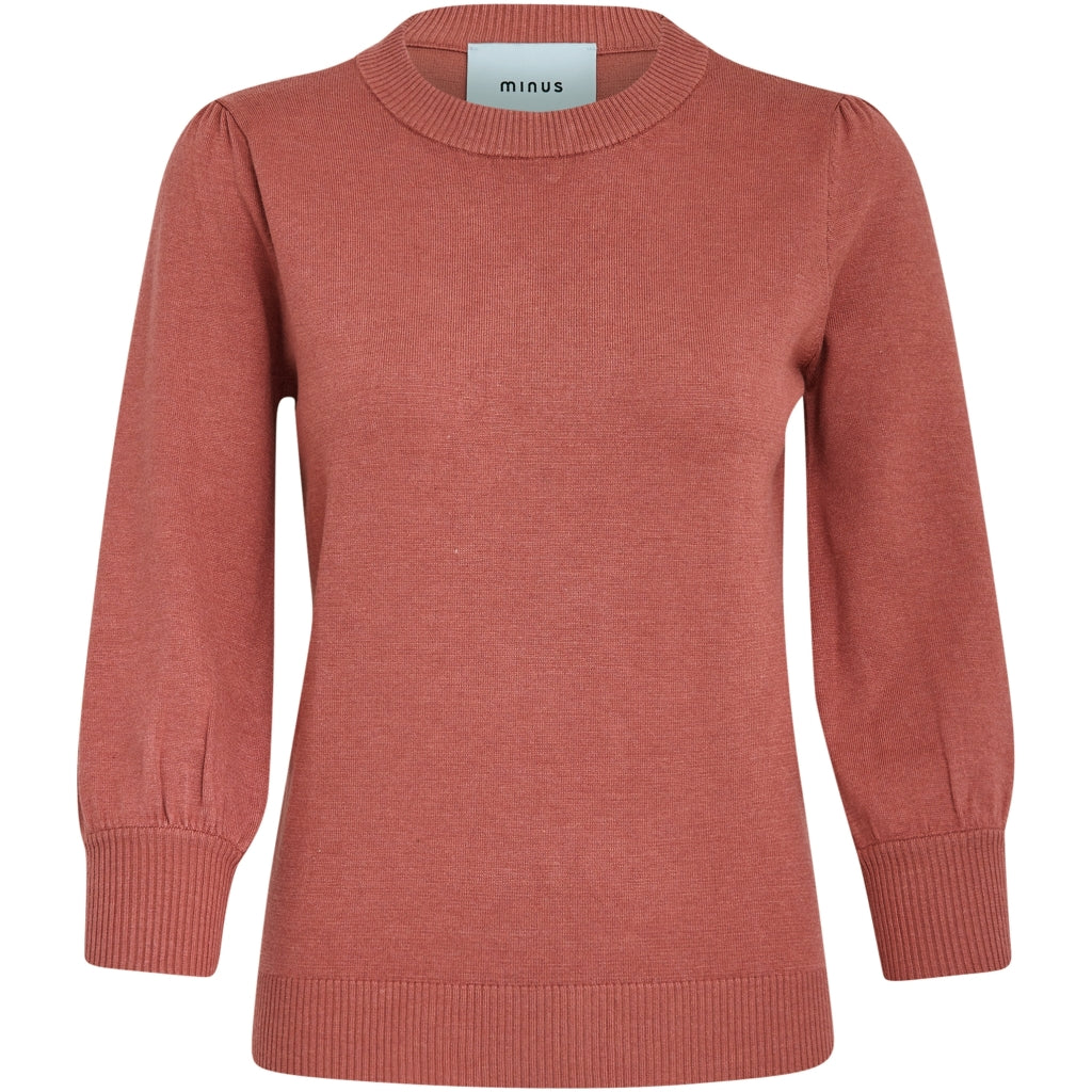 Minus | Mersin round neck 3/4 sleeve knit pullover - dusty cedar red melange