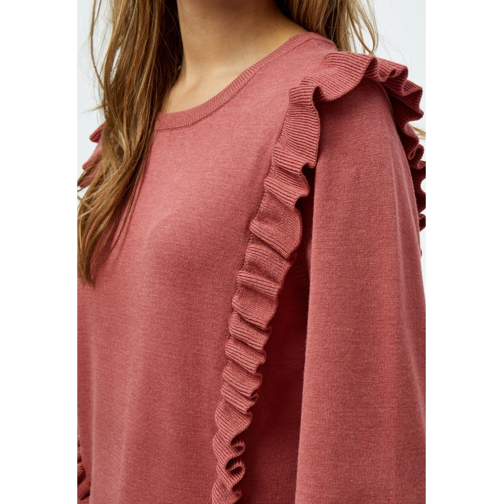 Minus | Vesia knit frill pullover - dusty cedar red melange