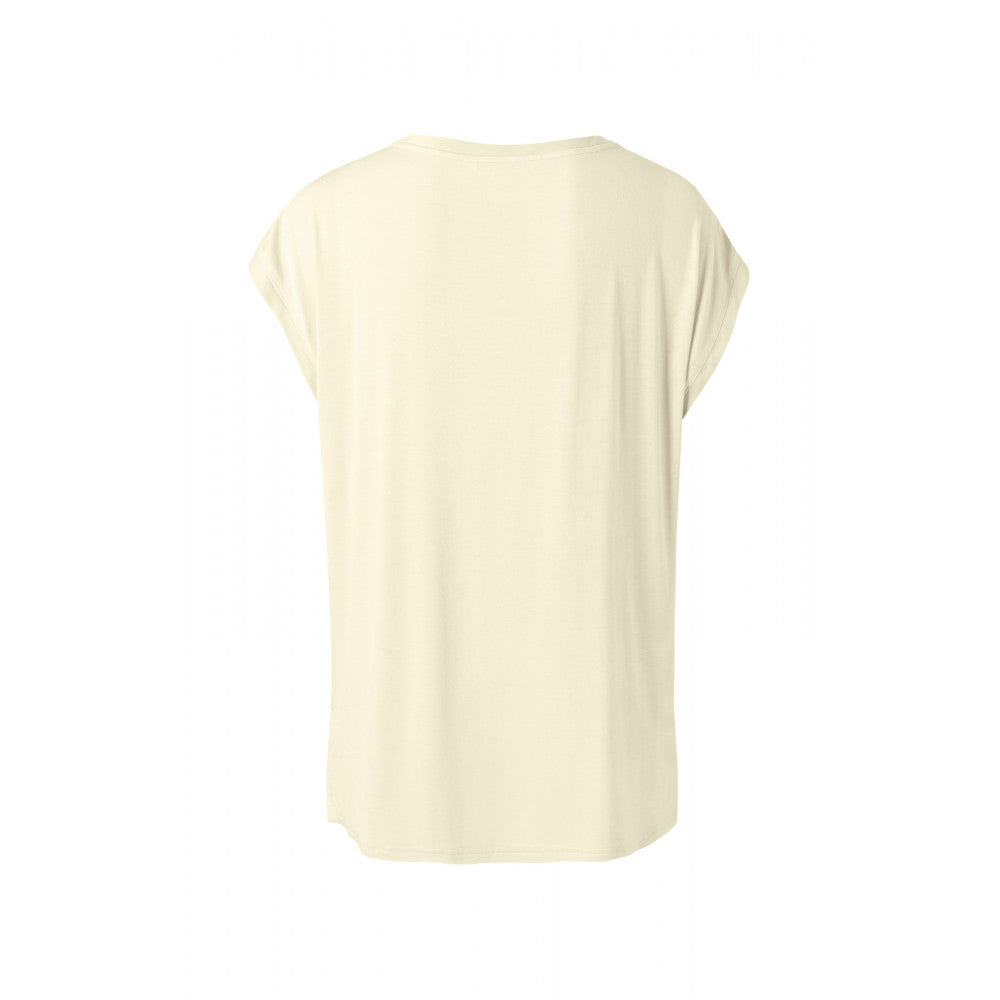 YAYA | Fabric mix top - cupro fog sand
