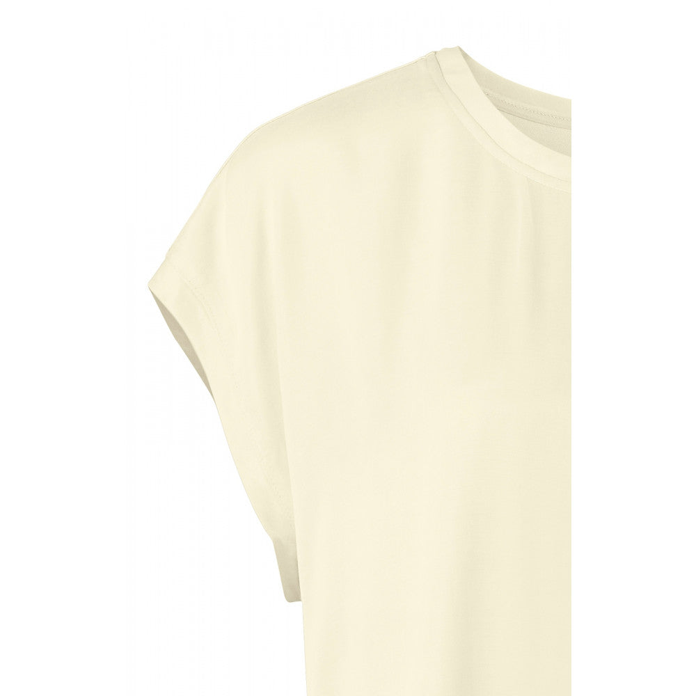 YAYA | Fabric mix top - cupro fog sand