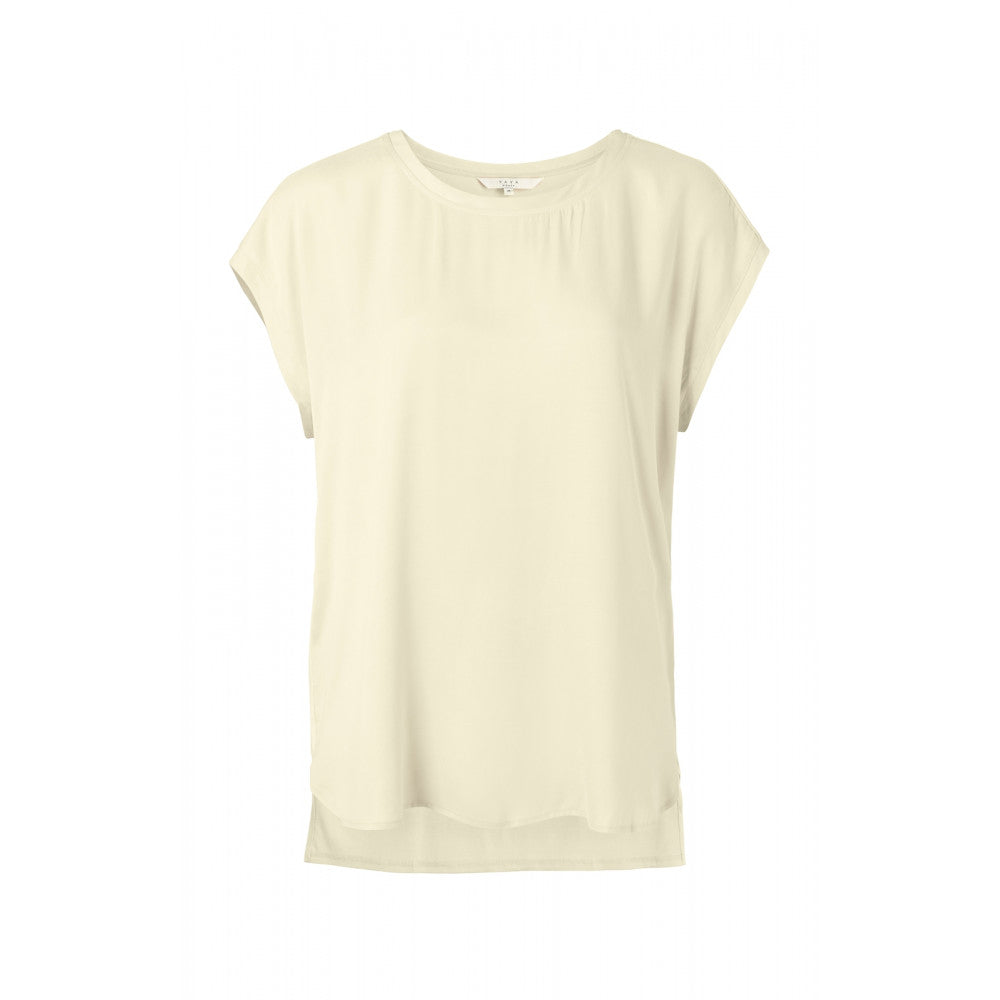 YAYA | Fabric mix top - cupro fog sand