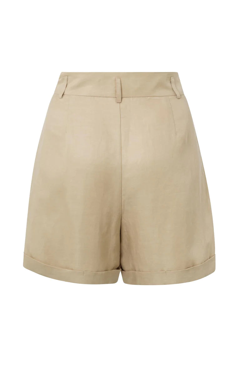 Yaya | Geweven short met hoge taille, zakken en plissédetails - Safari sand -  01-321002-304