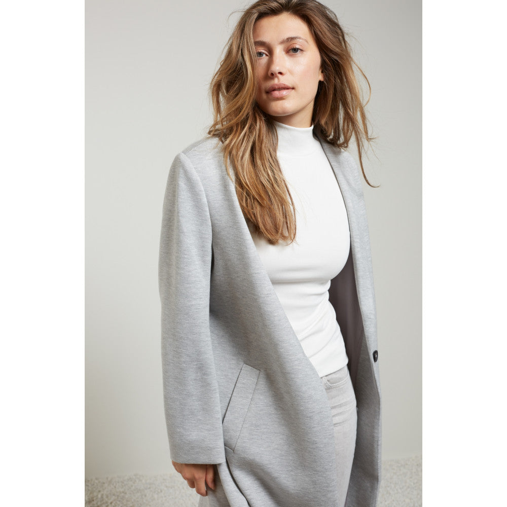 YAYA | Lange jersey vestjas met knoop en steekzakken