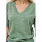 Minus | Milla v-neck knit tee - basil green melange