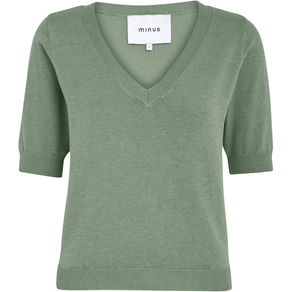Minus | Milla v-neck knit tee - basil green melange