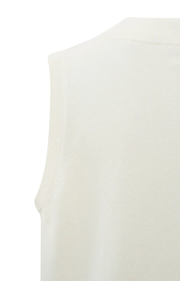YAYA | Mouwloze trui met V-hals en geribde tailleband - Wool White - 01-000187-303