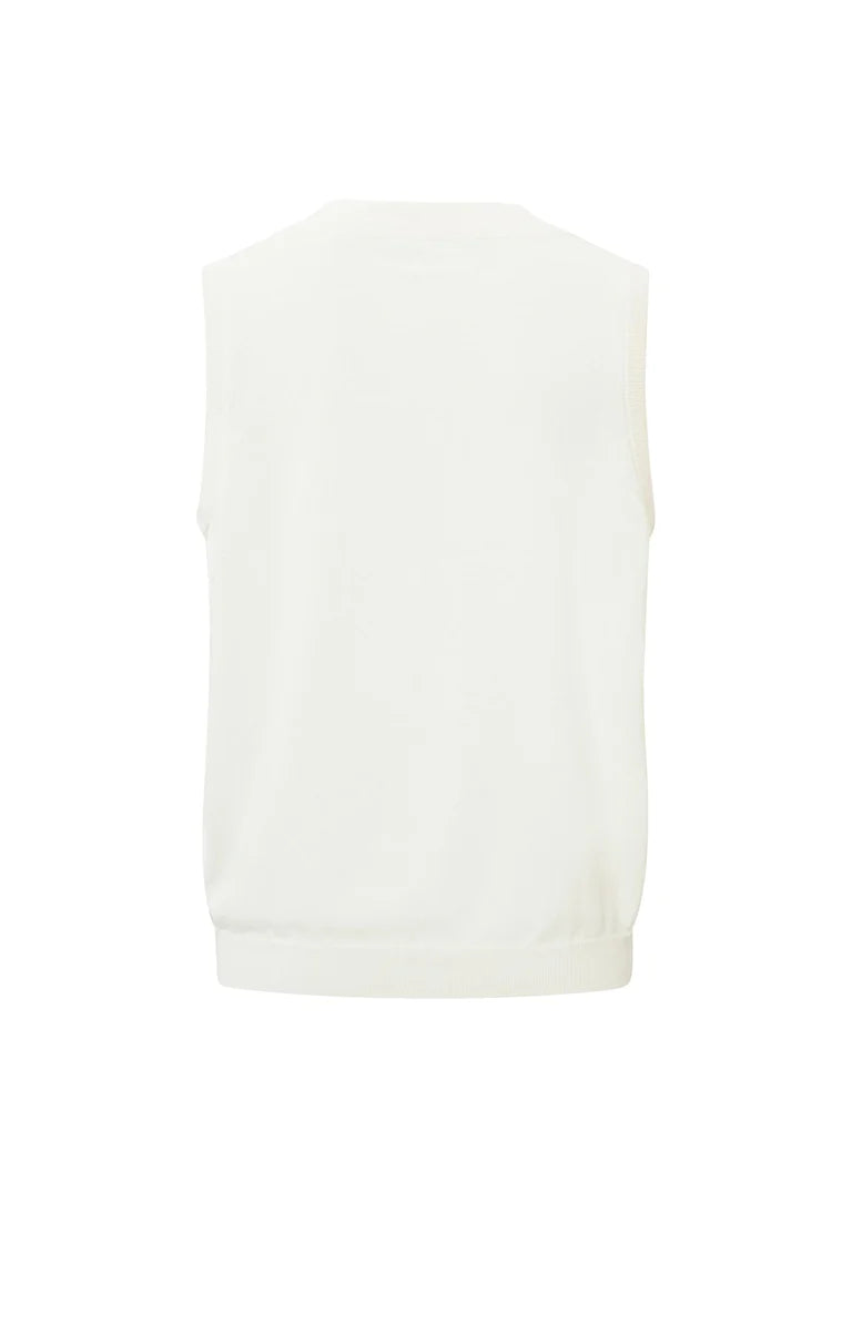YAYA | Mouwloze trui met V-hals en geribde tailleband - Wool White - 01-000187-303