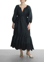 Greek Archaic Kori | Dress short cut daisy long sleeves - Charcoal/Black - 230308