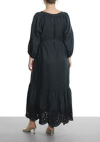 Greek Archaic Kori | Dress short cut daisy long sleeves - Charcoal/Black - 230308