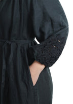 Greek Archaic Kori | Dress short cut daisy long sleeves - Charcoal/Black - 230308