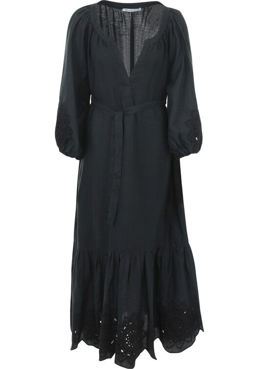 Greek Archaic Kori | Dress short cut daisy long sleeves - Charcoal/Black - 230308