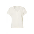 YAYA | V-hals top met korte mouwen, een knoopsluiting en ribsteek